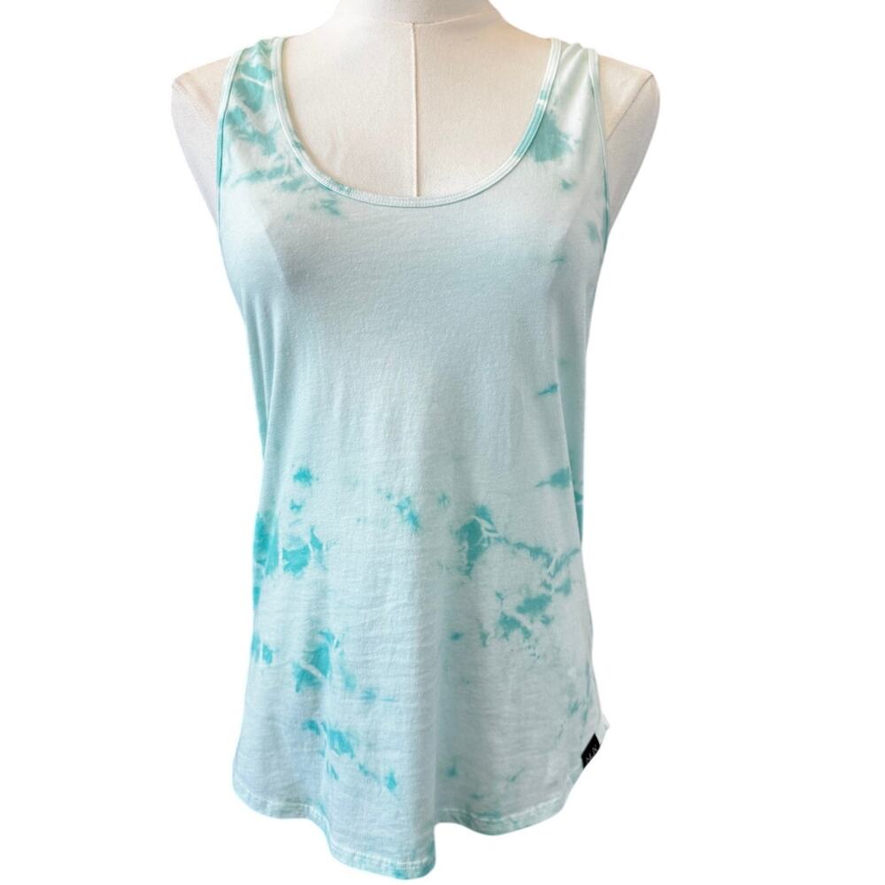 New NUX Women's White Blue Tie Dye Racerback Tank Top Size M